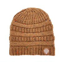 Mocha brown Byron Beanie with speckled knit, horizontal stitch detail and ribbed brim