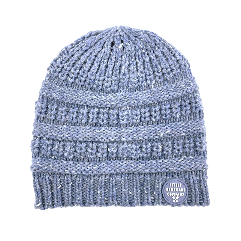 Slate blue Byron Beanie with horizontal knit detail and ribbed brim