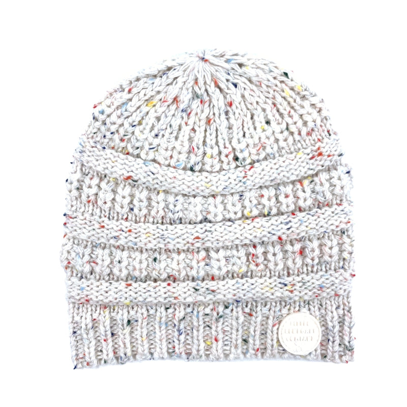 Speckled Byron Beanie with horizontal knit detail and ribbed brim