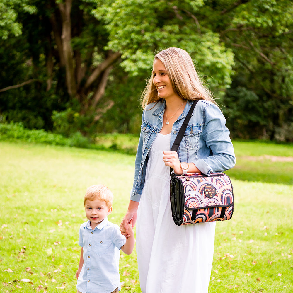 Arizona Adventure Mat folded into its built-in carry bag and worn over the shoulder