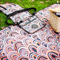 Close-up of the Arizona Adventure Mat showing its warm rainbow print