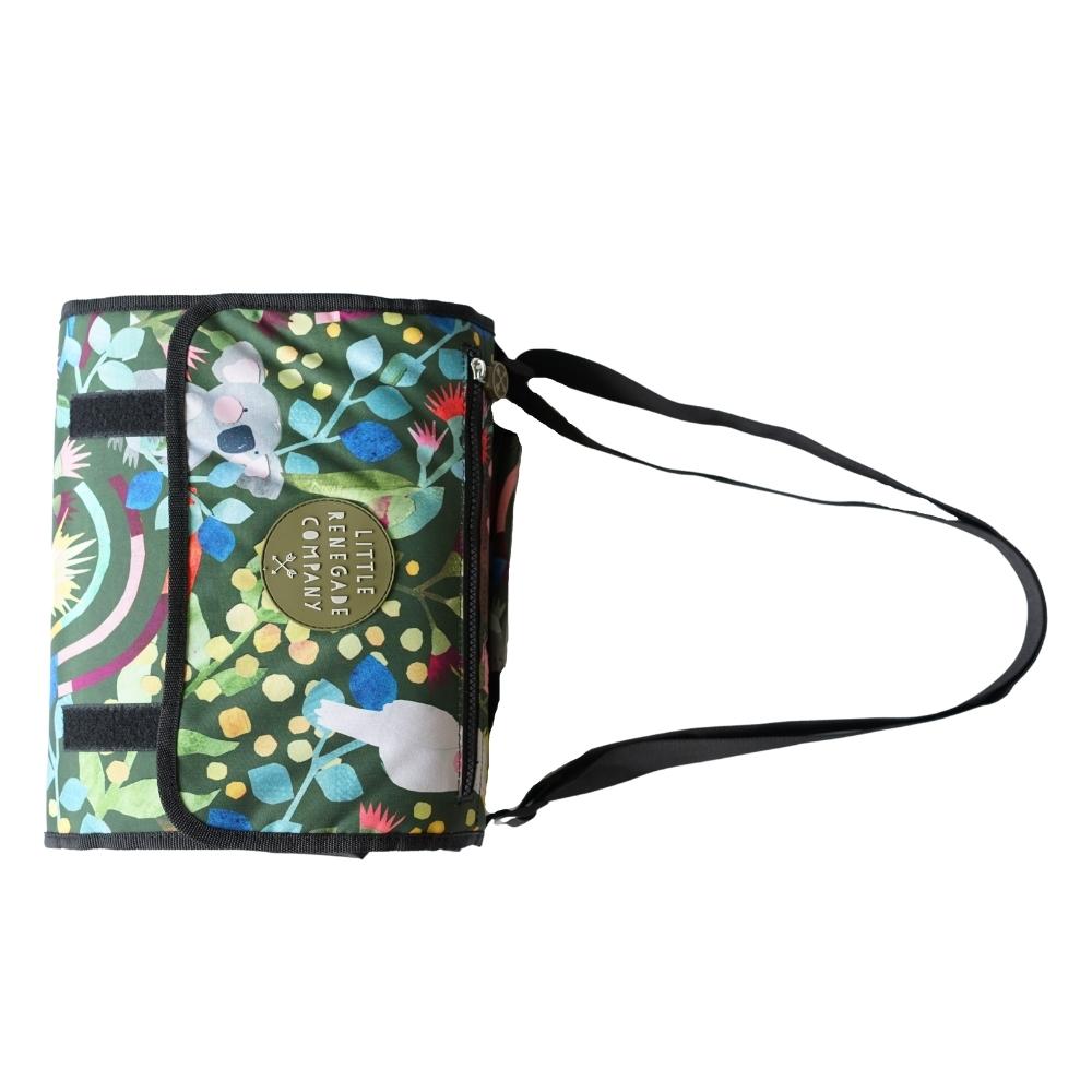 Aussie Natives Adventure Mat folded into its compact built-in carry bag