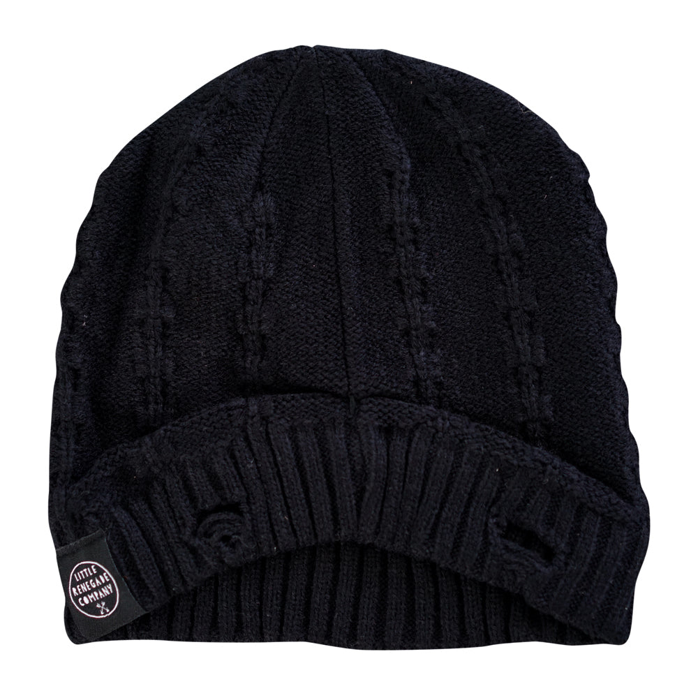 Back view of the Black Everest Beanie showing the knit detail