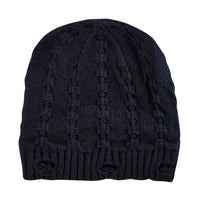 Black Everest Beanie with distressed knit detail and ribbed brim