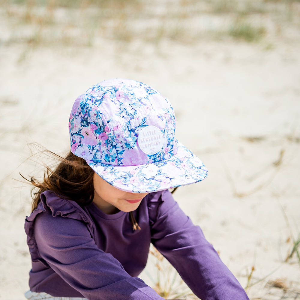 Flourish 5 Panel Cap showing a colourful floral print